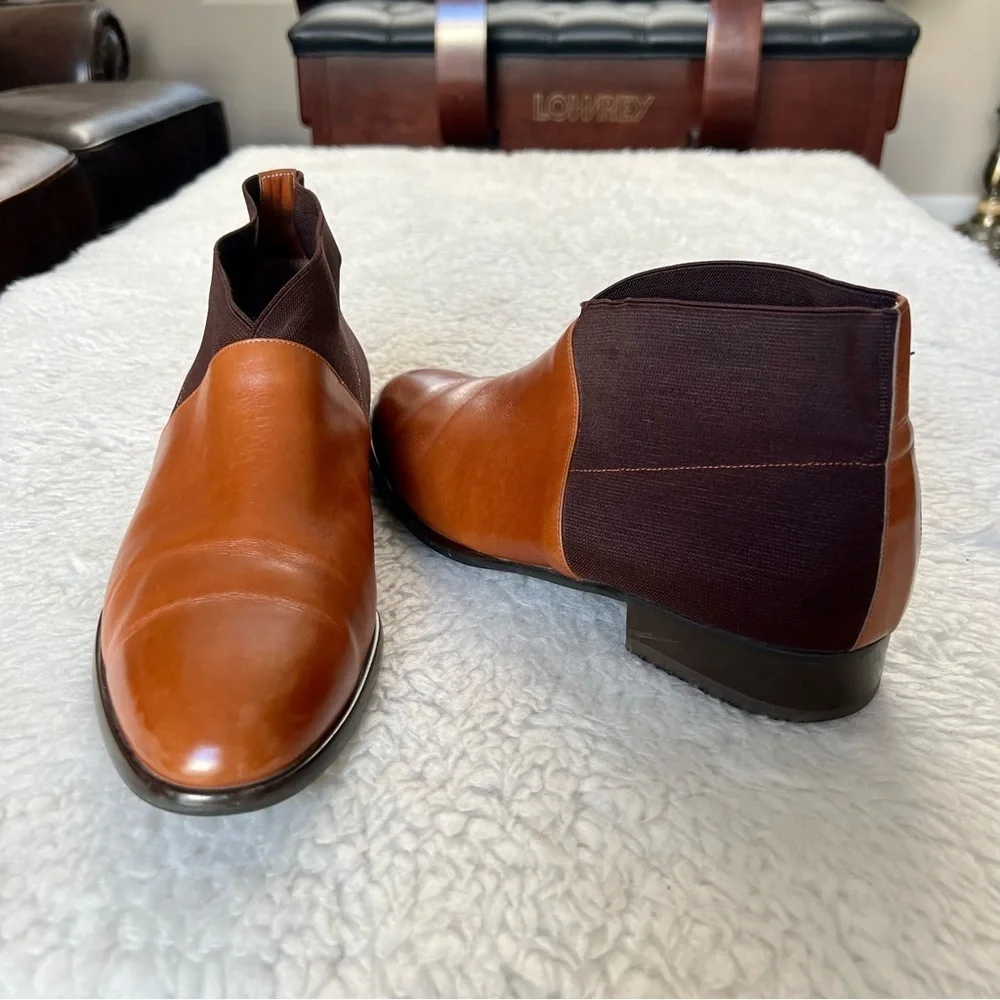 Plaza Handmade 2 Tone Leather/Elastic Fabric Slide On Chukka Boots Size 9.4 M